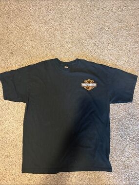 Harley-Davidson Black Short Sleeve Tee W/ Orange Chest Shield Logo Fort Wayne